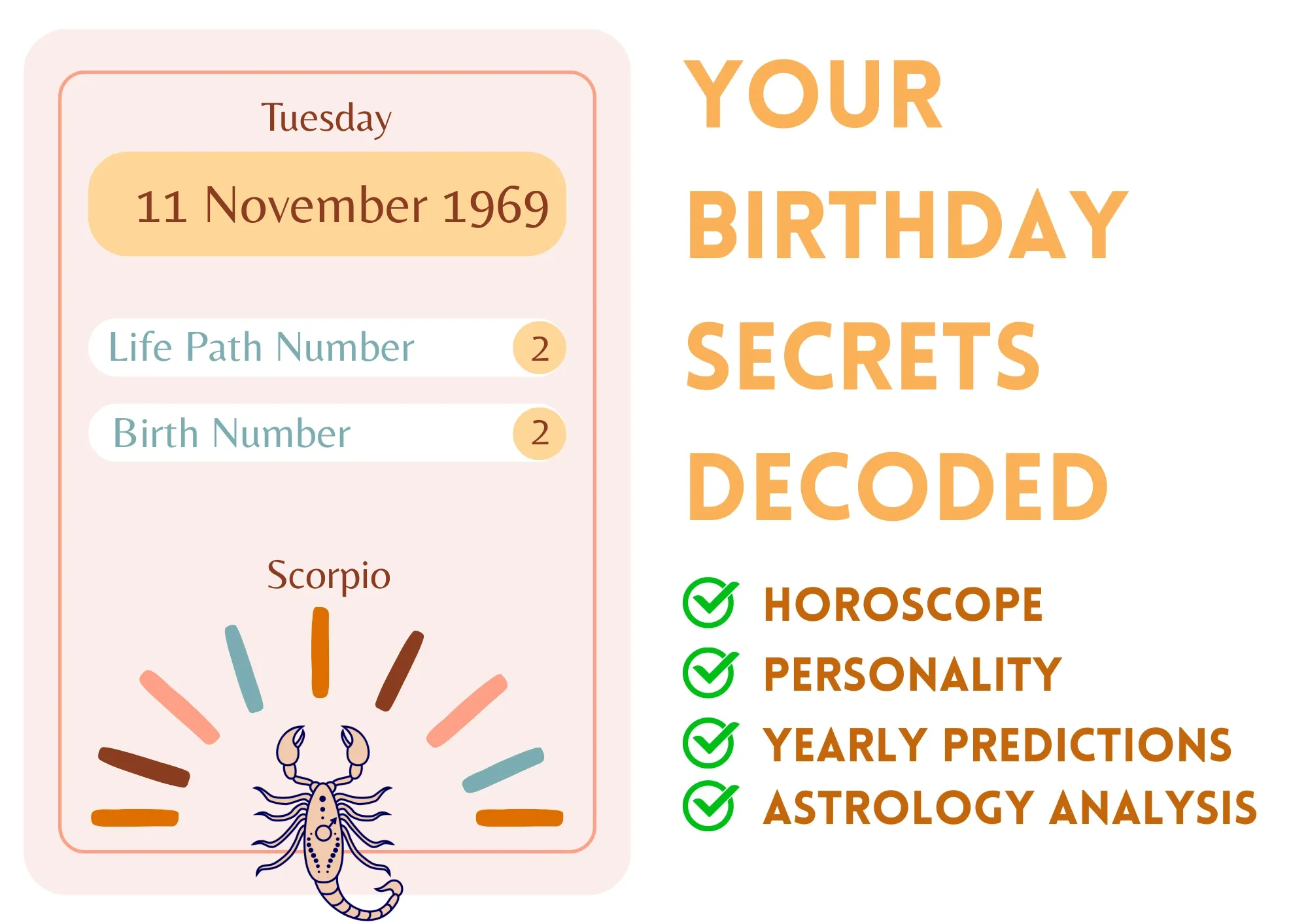 Birthday Analysis for November 11, 1969 - Zodiac sign and