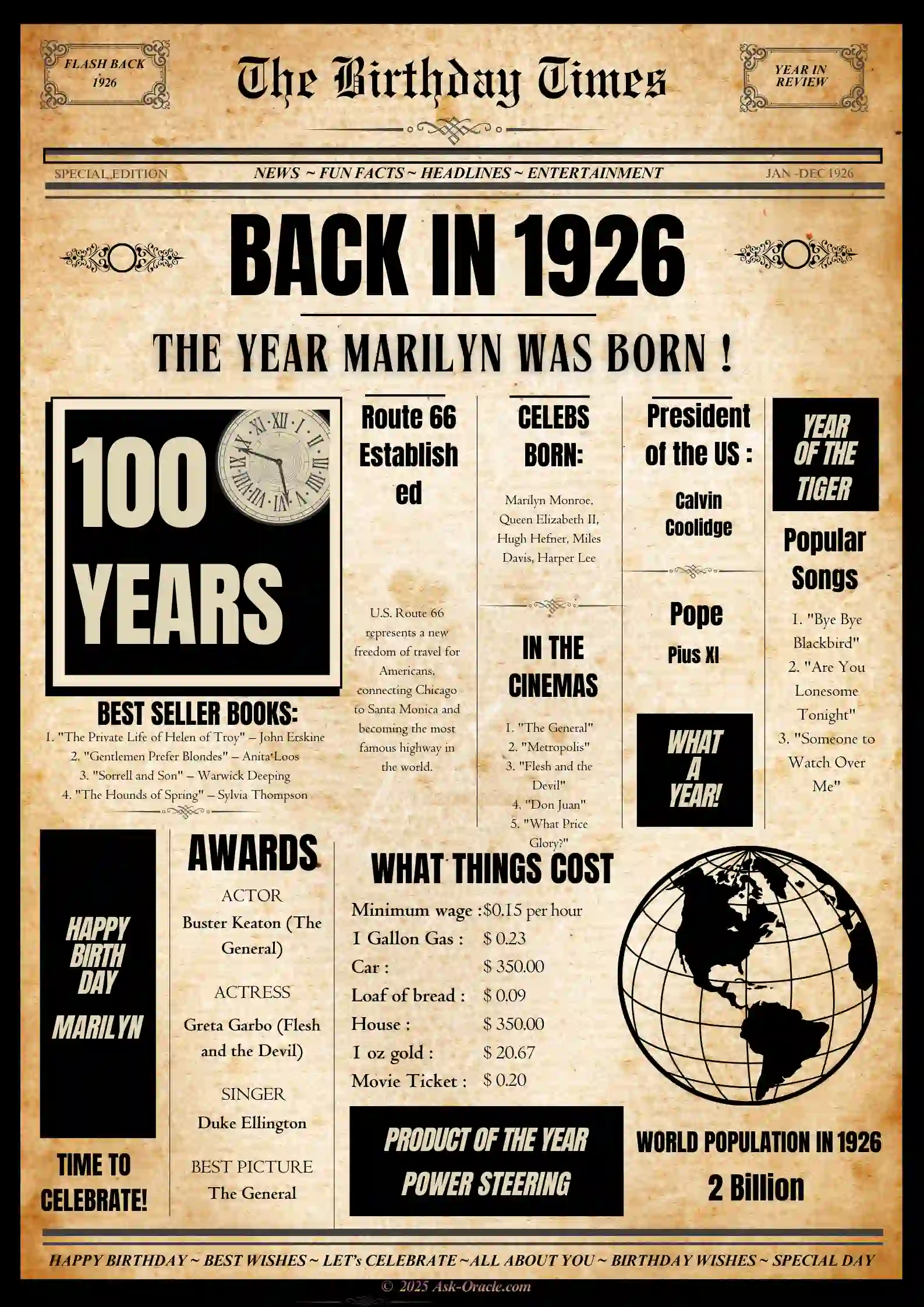 Vintage Newspaper Poster for 1926